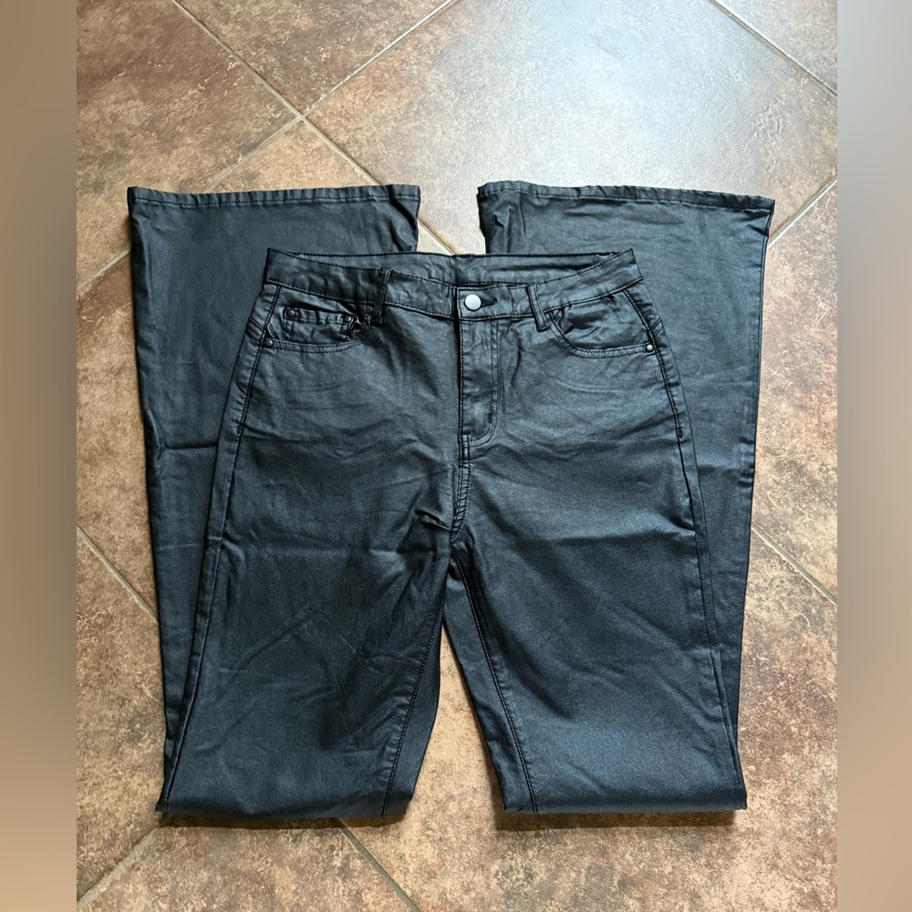 SHEIN Charcoal Faux Leather Flare Pants Size Large
